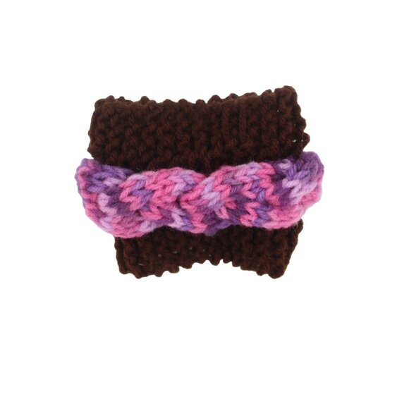 Handmade Hand Knit Coffee Brown Pink Purple Cable Knit Candle Cozy - Picture 5 of 6